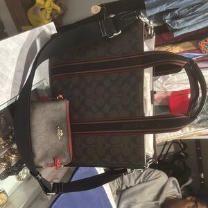 Coach Brown and Black Tote with Red Accents